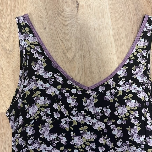 Gorgeous VTG 90’s/Y2K Gap 100% Rayon Floral Black Purple Zip Back Dress Small - Picture 3 of 5